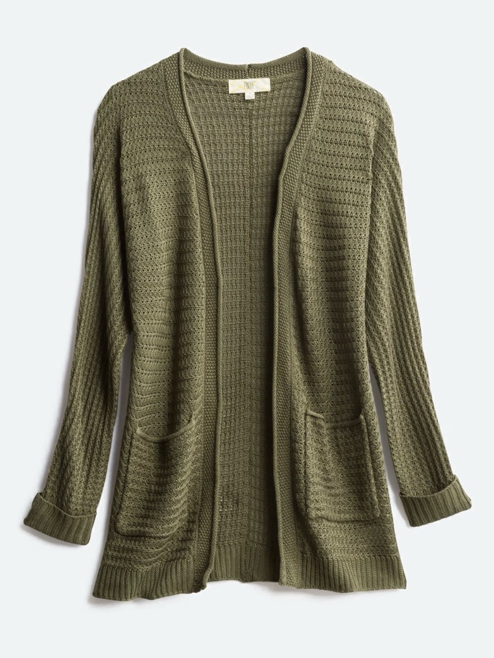 Waffle Knit Open-Front Cardigan Sweater - Olive